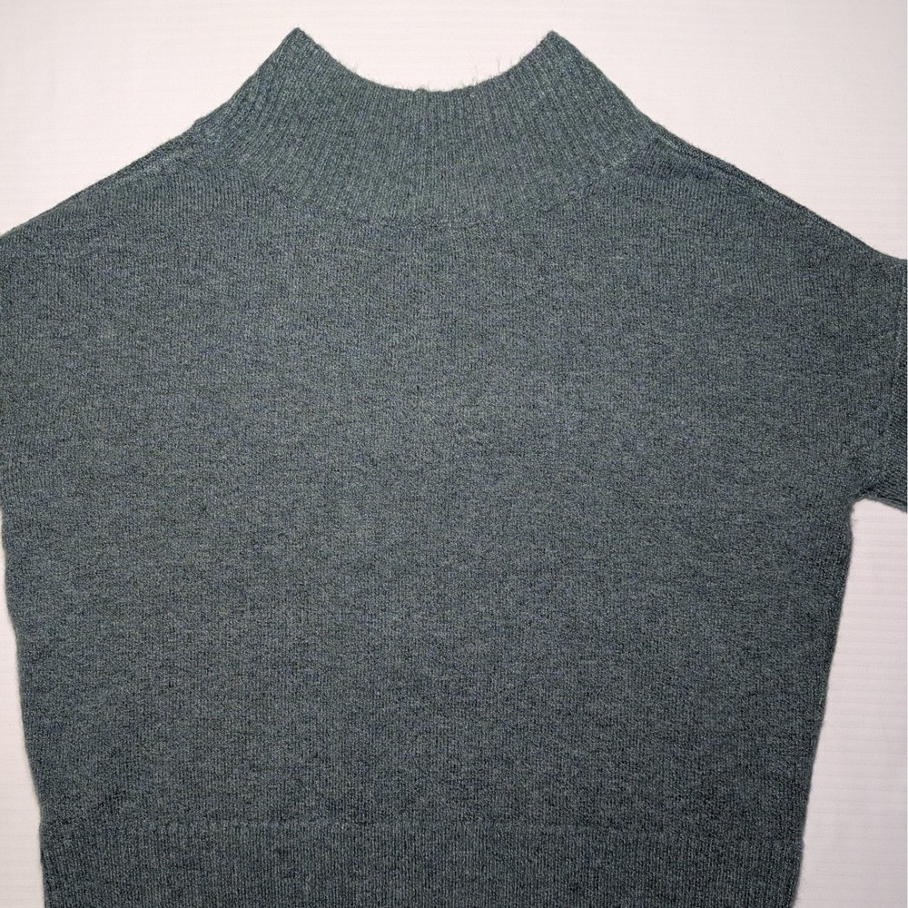 Evereve Women Aria Sweater M Teal Mineral Green Shawl VNeck Ribbed Knit Pullover